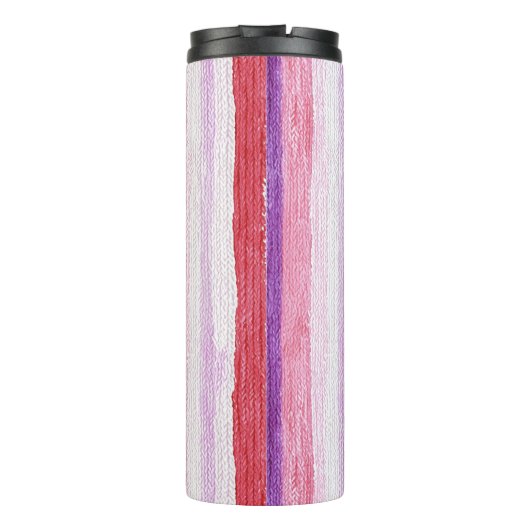 Girly Paarse Blush Roze Rode Strepen Kerst Thermosbeker (Achterkant)