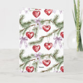 Girly Paarse Bogen Kerstboom Branches Harten Kaart (Achterkant)