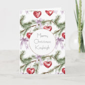 Girly Paarse Bogen Kerstboom Branches Harten Kaart (Voorkant)