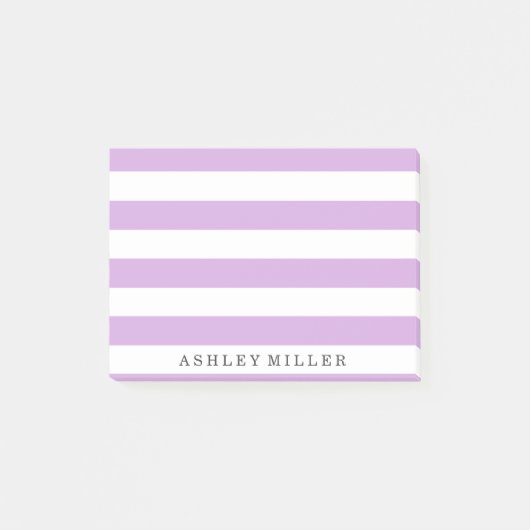 Girly Paarse Classic Stripes Monogram Opmerkingen Post-it® Notes (Voorkant)