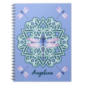 Girly Paarse Dragonfly Mandala Monogram Naam Notitieboek (Voorkant)
