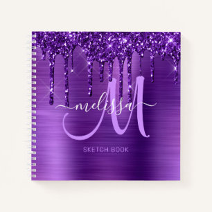 Girly Paarse Dripping Glitter Brush Metal Sketch Notitieboek