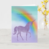 Girly Paarse Eenhoorn Regenboog gepersonaliseerde  Kaart (Gele Bloem)