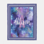 Girly Paarse en Blauwe Waterverf Monogram Naam Fleece Deken (Voorkant)