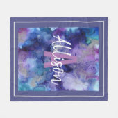 Girly Paarse en Blauwe Waterverf Monogram Naam Fleece Deken (Voorkant (Horizontaal))