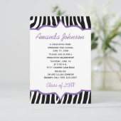 Girly Paarse en Zebra Print Afstudeerfeest Kaart (Staand voorkant)