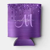 Girly Paarse Geborsteld Metaal Dripping Glitter Blikjeskoeler (Voorkant)