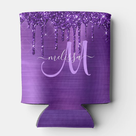 Girly Paarse Geborsteld Metaal Dripping Glitter Blikjeskoeler (Achterkant)