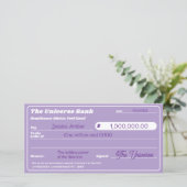 Girly Paarse Geld Manifestatie Check (Staand voorkant)