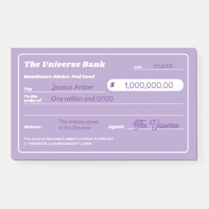 Girly Paarse Geld Manifestatie Check Post-it® Notes