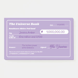 Girly Paarse Geld Manifestatie Check Post-it® Notes