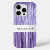 Girly Paarse Glam Glitzy Tinsel Stripes Case-Mate iPhone Case (Achterkant)