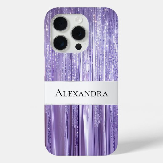 Girly Paarse Glam Glitzy Tinsel Stripes Case-Mate iPhone Case (Achterkant)
