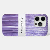 Girly Paarse Glam Glitzy Tinsel Stripes Case-Mate iPhone Case (Achterkant (horizontaal))