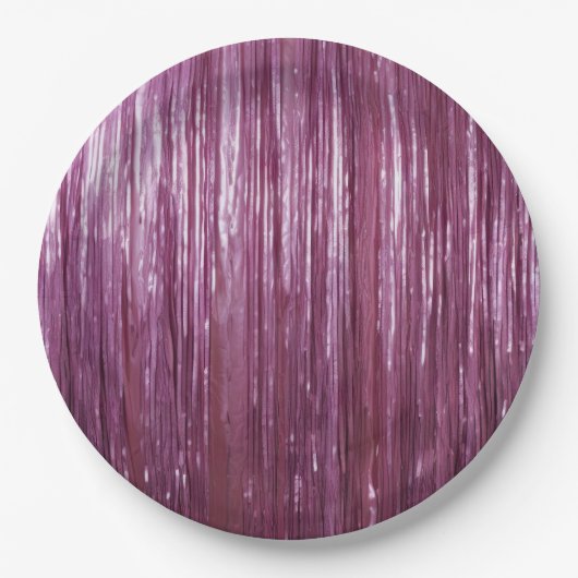 Girly Paarse Glam Tinsel Stripes Papieren Bordje (Voorkant)