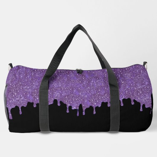 Girly Paarse Glitter Drips Zwart Groot Plunjezak (Achterkant)