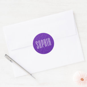 Girly Paarse Glitter Naam Schattigee Sparkle Ronde Sticker
