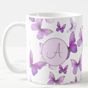 Girly Paarse Pastel Vlinders Custom Monogrammed Koffiemok