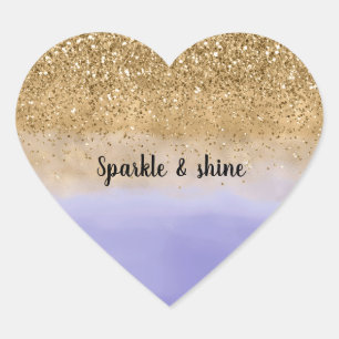 Girly Paarse Waterverf gouden glitter Hart Sticker