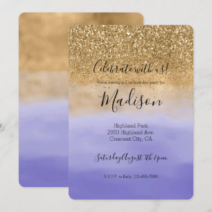 Girly Paarse Waterverf gouden glitter Kaart