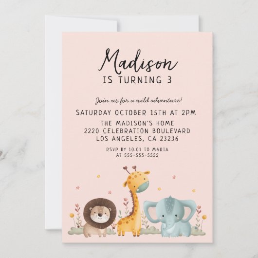 Girly Party Wild Animals Verjaardag Kaart (Voorkant)