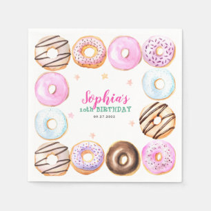 Girly Pastel Donuts Waterverf Verjaardagsfeest Servet