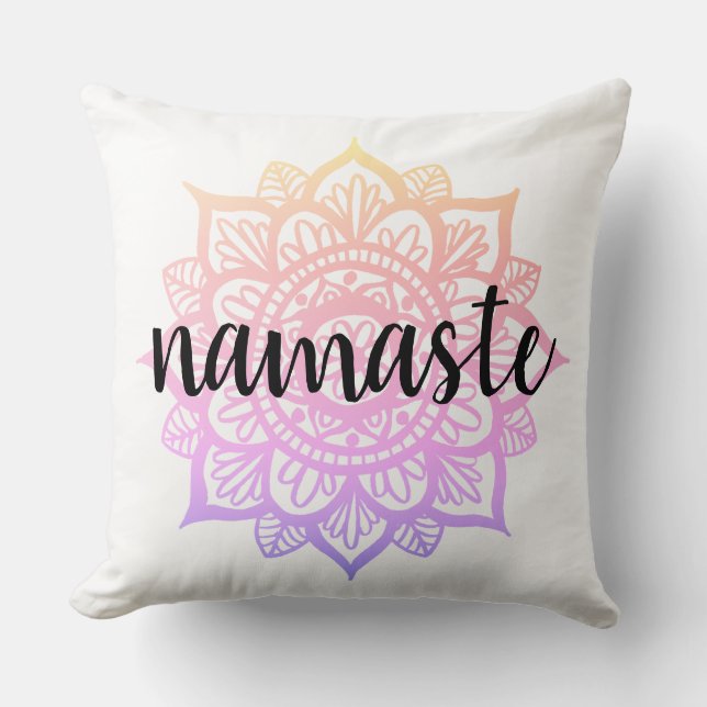 Girly Pastel Gradient Namaste Mandala Flower Kussen (Voorkant)