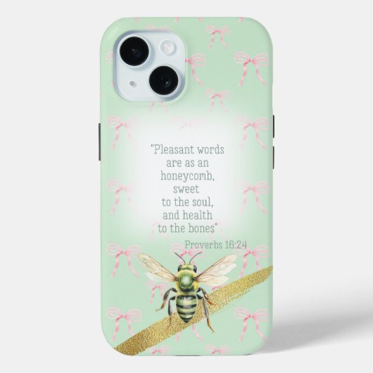 Girly Pastel Green Pink Bow Bible Green Bee Case-Mate iPhone Case (Achterkant)