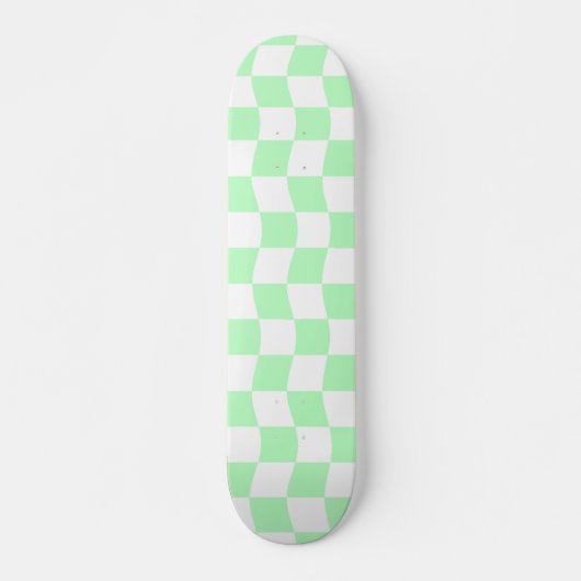 Girly Pastel Groen Wit Wavy Check Patroon Skateboard (Voorkant)