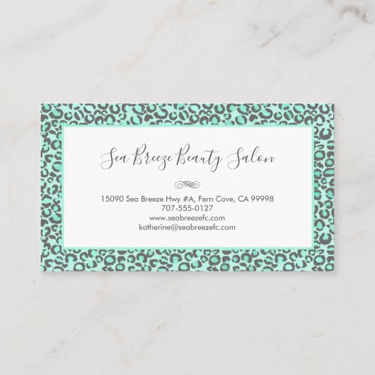 Girly Pastel Mint Green Fun Leopard Spots Monogram Visitekaartje (Achterkant)
