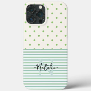 Girly pastel monogramma  patroon l groen iPhone 13 pro max hoesje