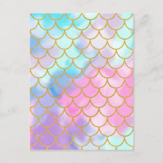 Girly Pastel Ombre Gold Glitter Mermaid Briefkaart