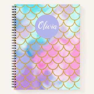 Girly Pastel Ombre Gold Glitter Mermaid Monogram Notitieboek