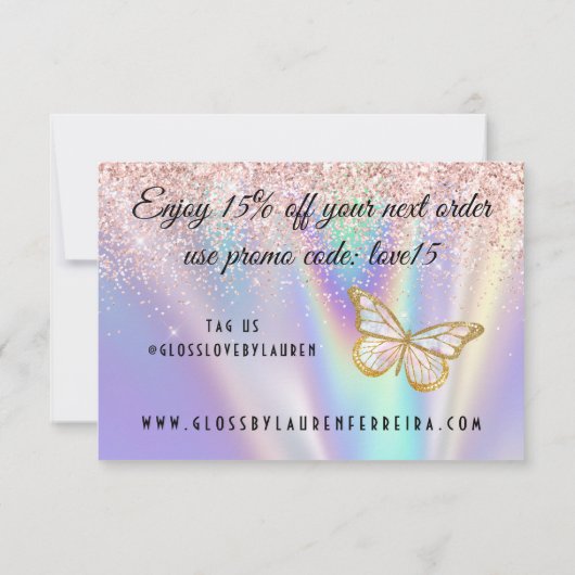 Girly Pastel Pink Lila Butterfly Glitter Sprinkle Bedankkaart (Achterkant)