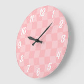 Girly Pastel Pink Wavy Checkerboard Grote Klok (Hoek)
