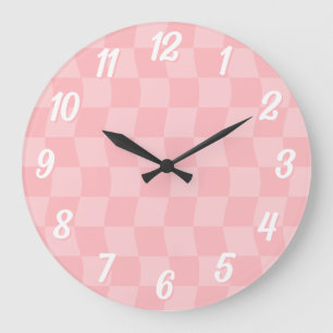 Girly Pastel Pink Wavy Checkerboard Grote Klok