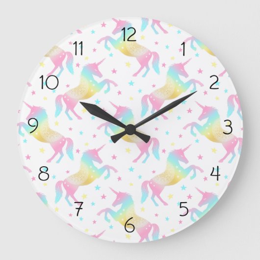 Girly Pastel Rainbow Unicorn Pattern Grote Klok (Voorkant)