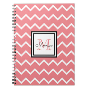 Girly Pastel Red Name Monogram Chevron Notitieboek