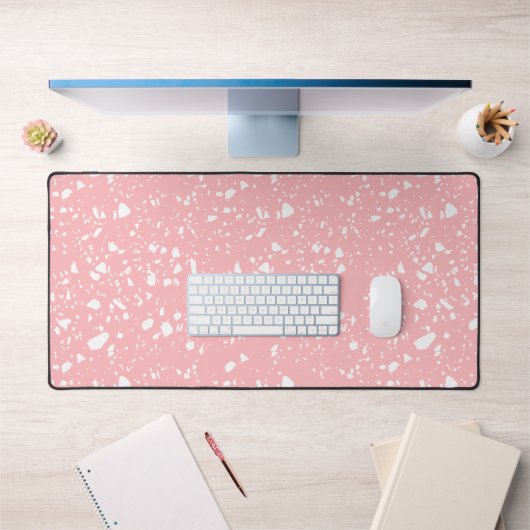 Girly Pastel Rose Blanc Abstrait Terrazzo Motif (Bureau 1)