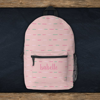 Girly pastel roze strepen monogram naam bedrukte rugzak