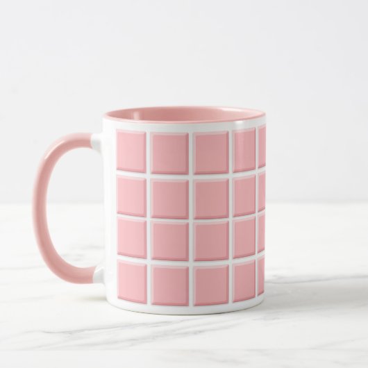 Girly pastel roze wit faux vierkante Tegels patroo Mok (Links)