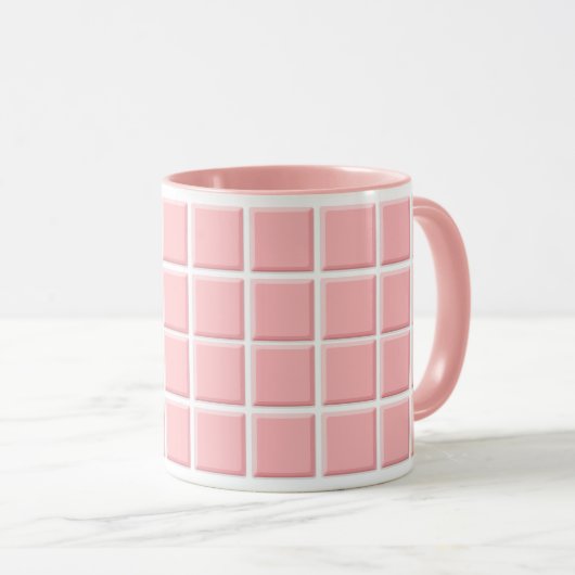 Girly pastel roze wit faux vierkante Tegels patroo Mok (Voorkant rechts)