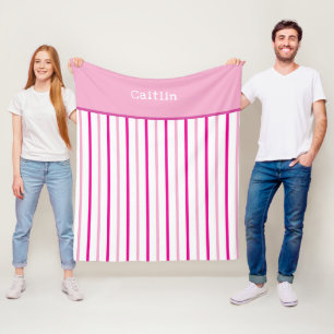 Girly Pastel Roze Witte Strepen Naam Fleece Deken