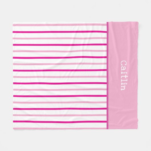 Girly Pastel Roze Witte Strepen Naam Fleece Deken (Voorkant (Horizontaal))