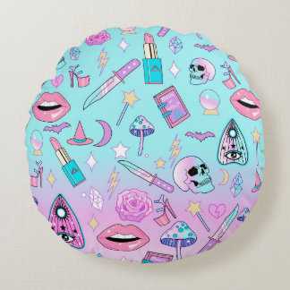 Girly Pastel Witch Gothic Pattern Rond Kussen