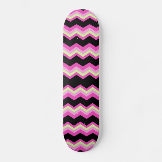 girly patroon zigzag fuchsia heet roze chevron skateboard (Voorkant)