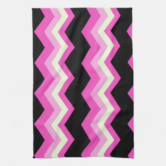 girly patroon zigzag fuchsia heet roze chevron theedoek (Verticaal)