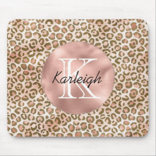 Girly Peach Brown Leopard Print Monogram Muismat