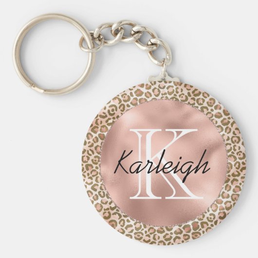 Girly Peach Brown Leopard Print Monogram Sleutelhanger (Voorkant)