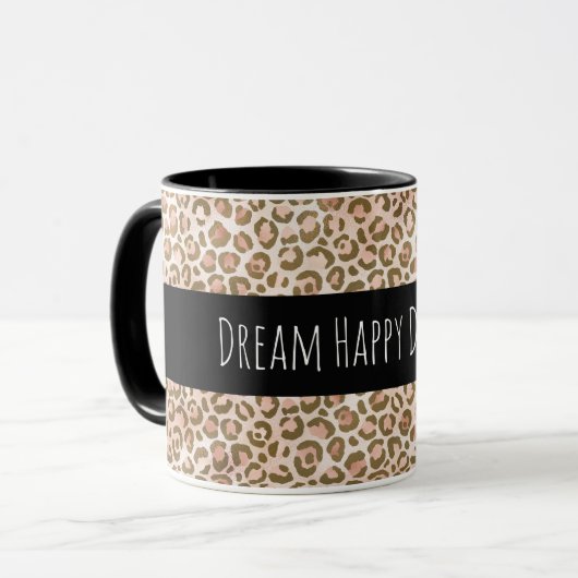 Girly Peach Brown Leopard-printer op maat Mok (Voorkant links)
